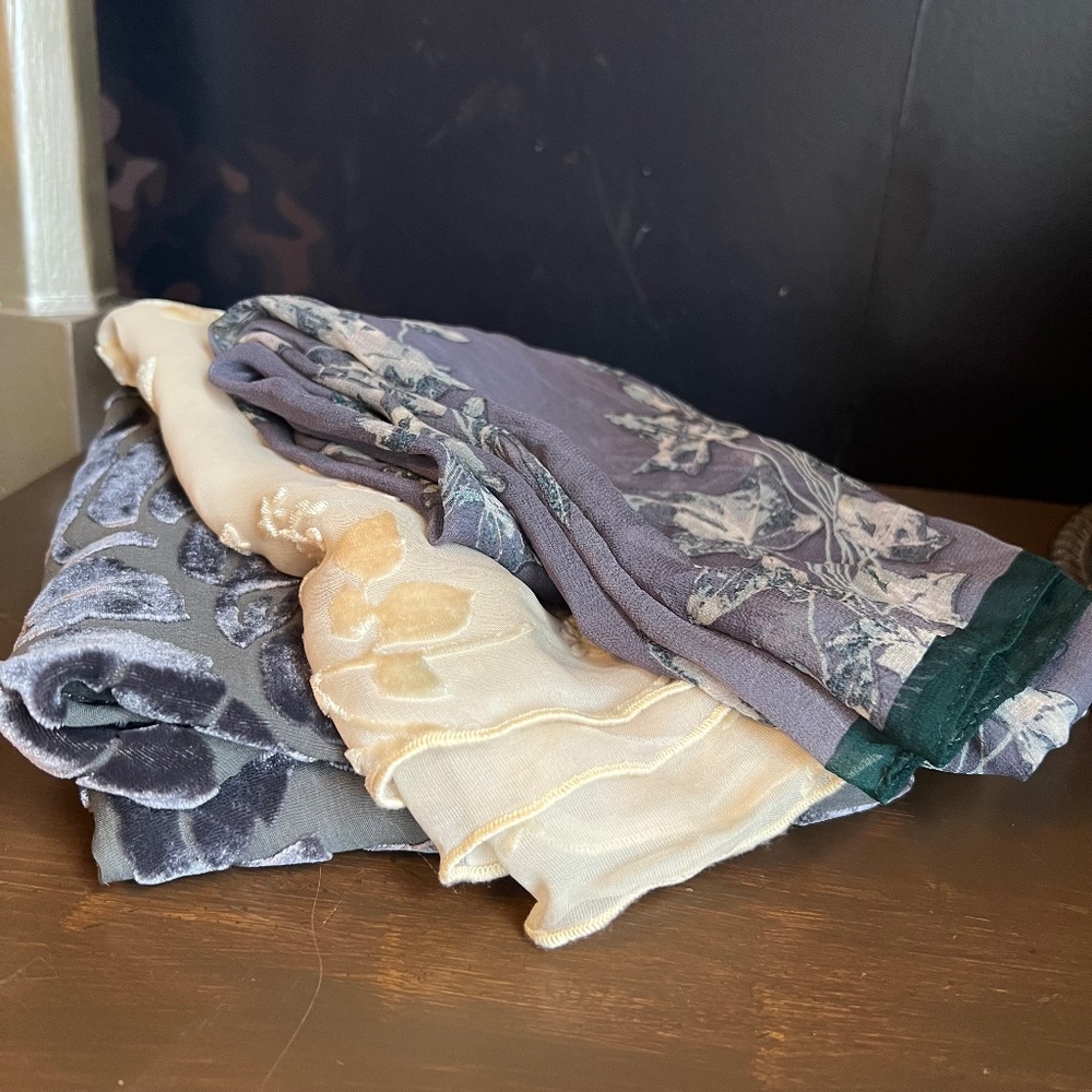 Lot of Soft Velvet-y and Sheer Vintage Scarves